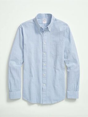 Brooks Brothers Washed Cotton Seersucker Button-Down Collar, Stripe Sport Shirt